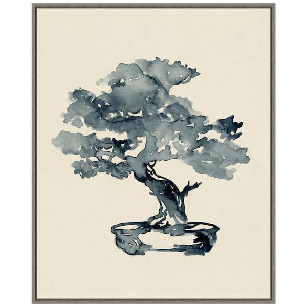 Amanti Art Indigo Bonsai Tree III" by Jacob Green 1 Piece Canvas Transfer Floater Frame Home Art Print 28 in. x 23 in.