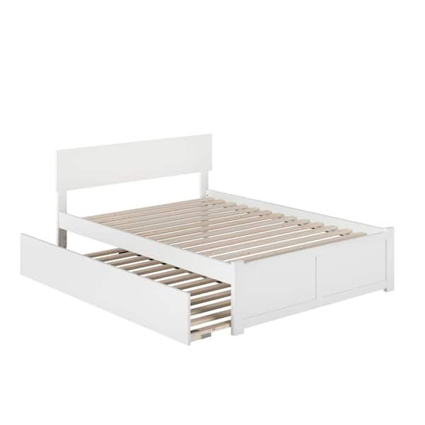 Orlando White Solid Wood Frame Queen Platform Bed with Footboard and Twin XL Trundle