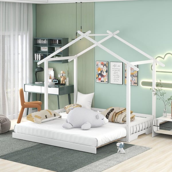 Qualler White Twin Extending House Daybed