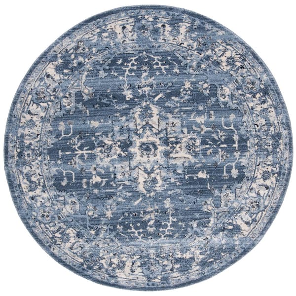 Charleston Navy/Cream 4 ft. x 4 ft. Distressed Border Round Area Rug