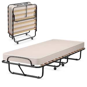 Portable Memory Foam Folding Bed with Mattress Rollaway Cot Beige Made in Italy