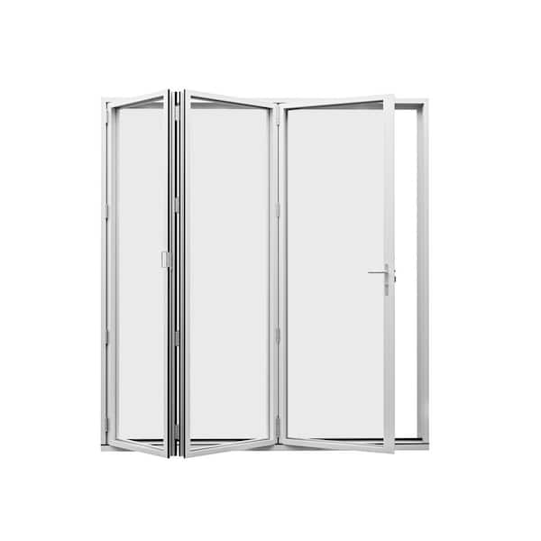 96 in. x 96 in. Left Center Opening/Outswing Double Tempered Glass White Aluminum Folding Patio Door