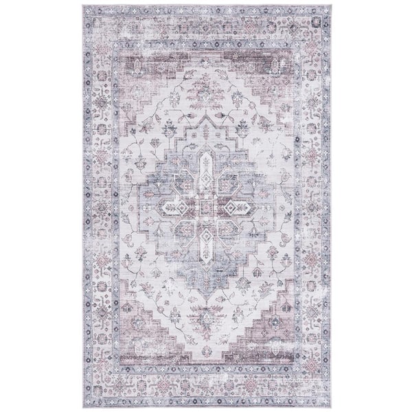 SAFAVIEH Arizona Gray/Ivory 8 ft. x 10 ft. Distressed Border Ornate Machine Washable Area Rug