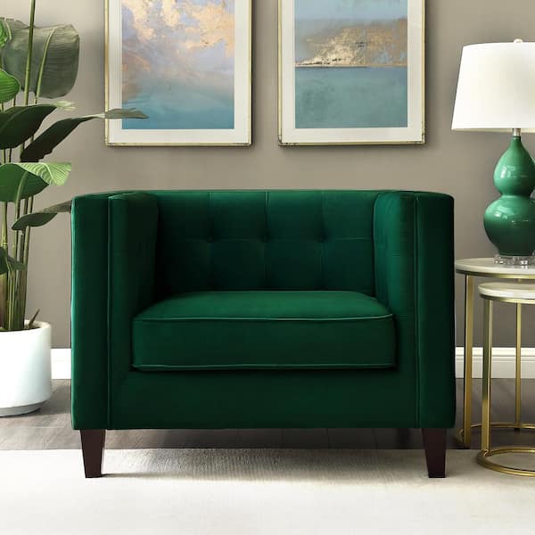 Inspired Home Miah Velvet Club Arm Chair Green Button Tufted Nailhead Trim