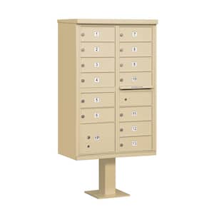Sandstone USPS Access Cluster Box Unit with 13 B Size Doors and Pedestal