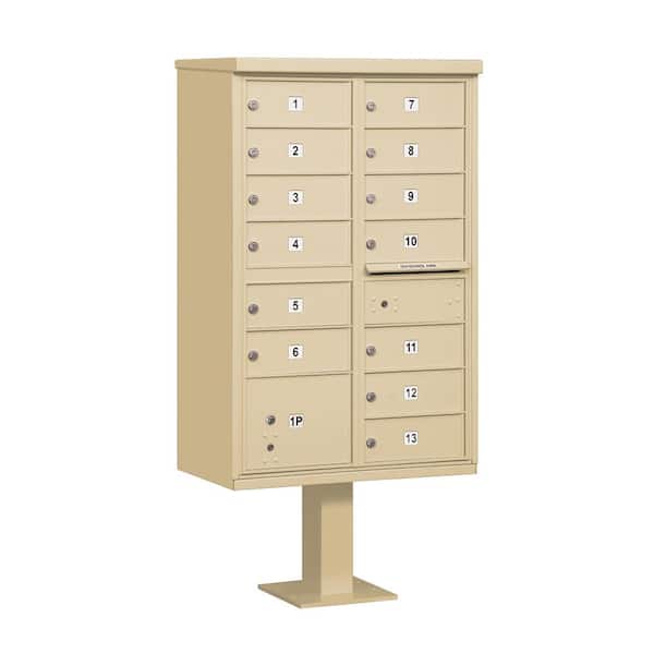 Salsbury Industries Sandstone USPS Access Cluster Box Unit with 13 B Size Doors and Pedestal