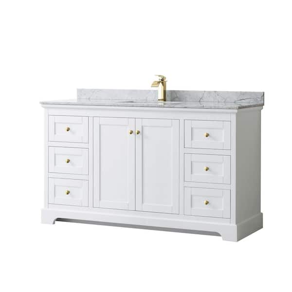 Wyndham Collection Avery 60 in. W x 22 in. D x 35 in. H Single Sink Bath Vanity in White with White Carrara Marble Top