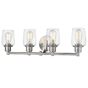 28.9 in.4-Light Brushed Nickel Bedroom Vanity Light Wall Sconce Light with Clear Glass Shade