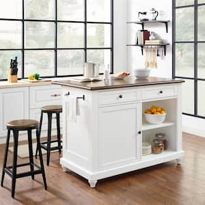 Vega White Kitchen Island with 2-Stools