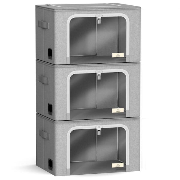 Storage Bins, Stackable and Foldable Clothes Organizer Bags, Gray 17 in. x 13 in. Polyester Decorative Box Set of 3