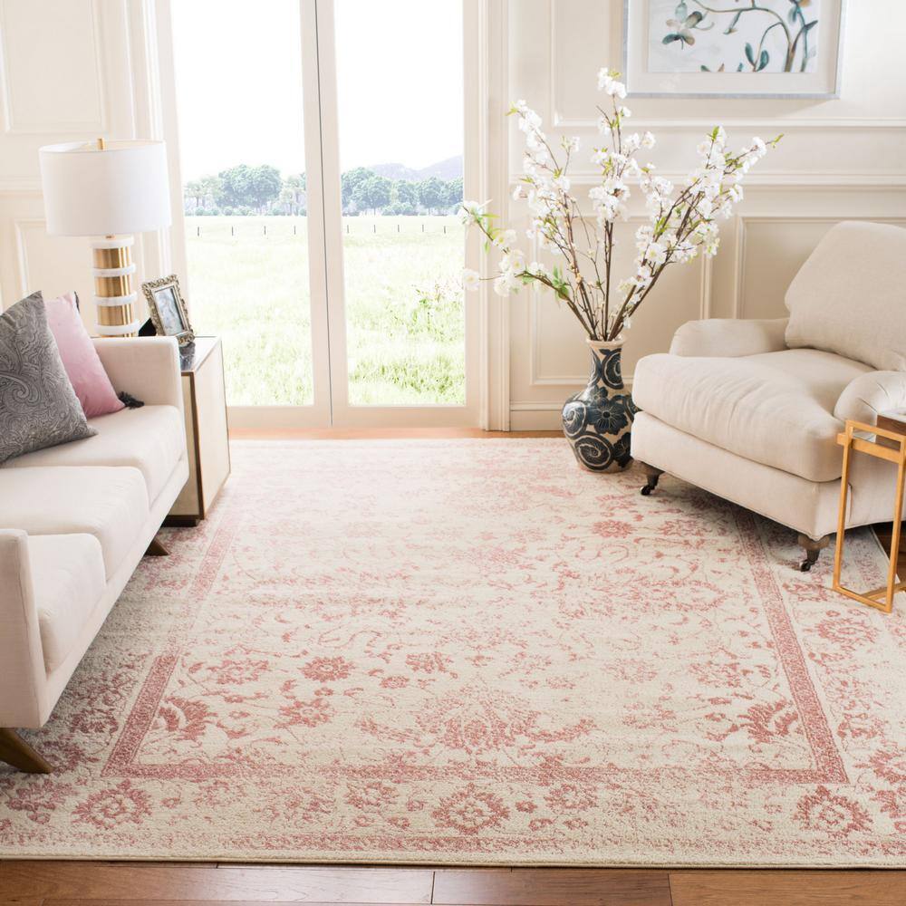 Oversized Ivory and Rose Synthetic Area Rug, 11' x 15'