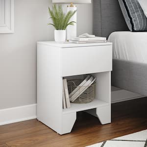 Anzio White Wood One Drawer Nightstand with Modern Design and Storage Cubby