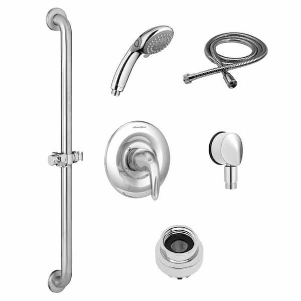 American Standard Commercial 3-Spray Round Shower System Trim Kit with Grab Bar and Hand Shower 1.5 GPM in Polished Chrome