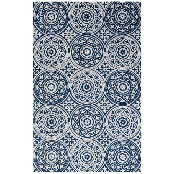 SAFAVIEH Metro 5 ft. x 8 ft. Blue/Ivory Geometric Circles Area Rug ...