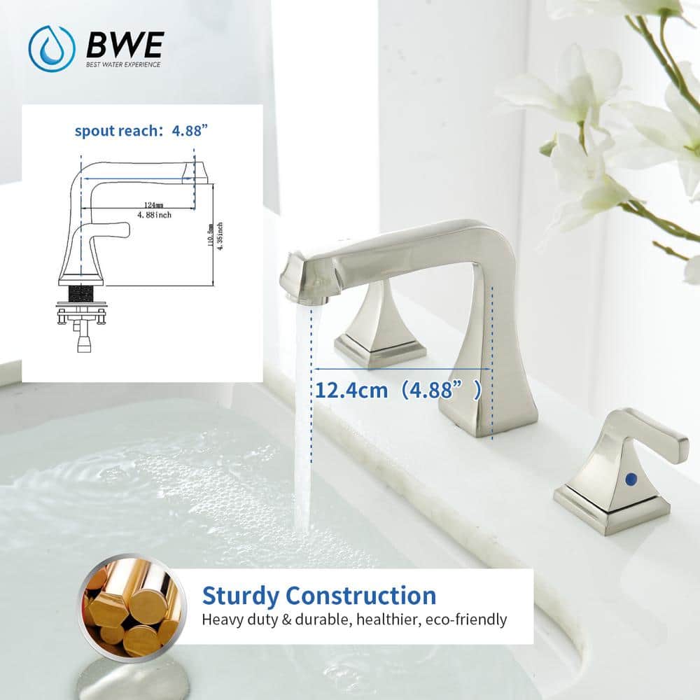 Elegant Brushed Nickel 2-Handle Widespread Bathroom Faucet with Pop-Up Drain