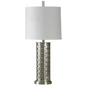 33 in. Brushed Steel Table Lamp with White Hardback Fabric Shade
