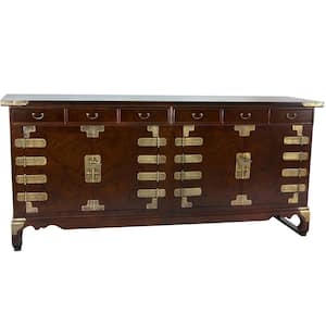 Walnut Korean Antique Style Double Cabinet Buffet