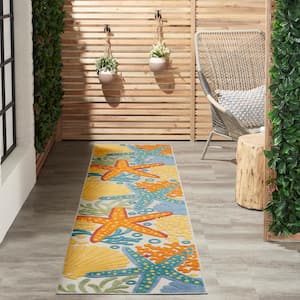 Aloha Multicolor 2 ft. x 10 ft. Kitchen Runner Nautical Contemporary Indoor/Outdoor Patio Area Rug