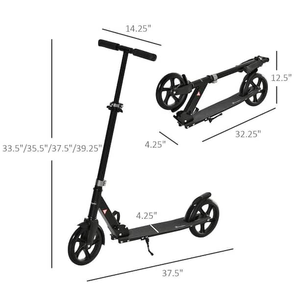 Soozier Folding Kick Scooter for 12-Years and Up for Adults and Teens, Push with 3-Level Height Adjustable Handlebar 371-038BK - The Home Depot