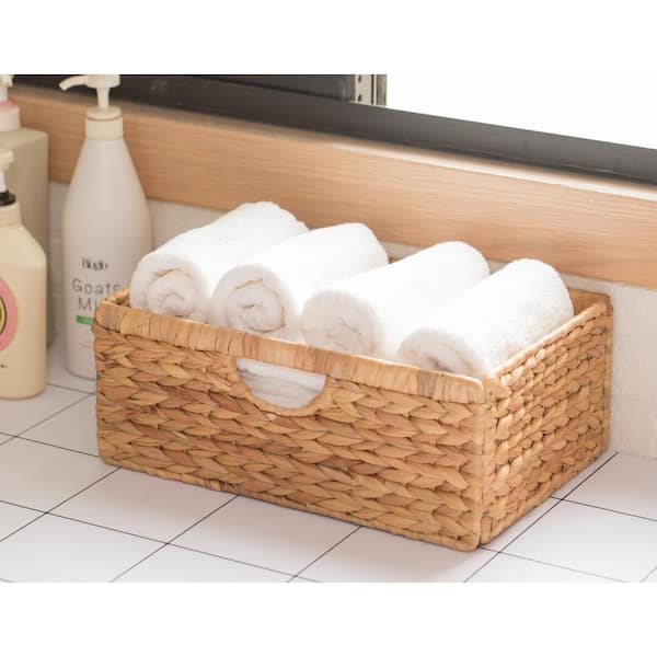 Vintiquewise Natural Water Hyacinth Rectangular Storage Bin Basket  QI003544.S - The Home Depot