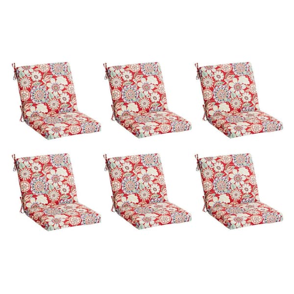 20 in. W x 17 in. D Universal Outdoor Mid Back Dining Chair Outdoor Cushion in Red Floral (Set of 6)