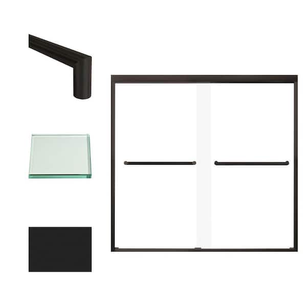 Transolid Frederick 59 in. W x 58 in. H Sliding Semi-Frameless Shower Door in Matte Black with Clear Glass