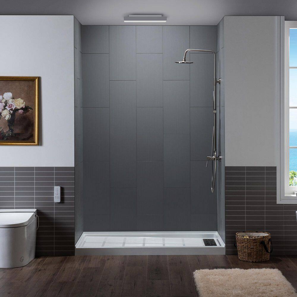 75" H x 60" W Matte Gray Composite Alcove Shower Wall Panels