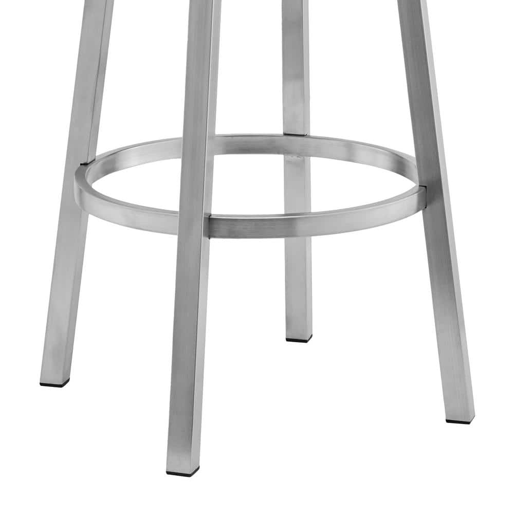 Black Faux Leather and Silver Swivel Bar Stool with Footrest
