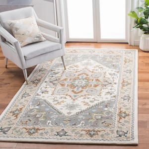 Heritage Ivory/Light Blue 6 ft. x 9 ft. Border Floral Medallion Area Rug