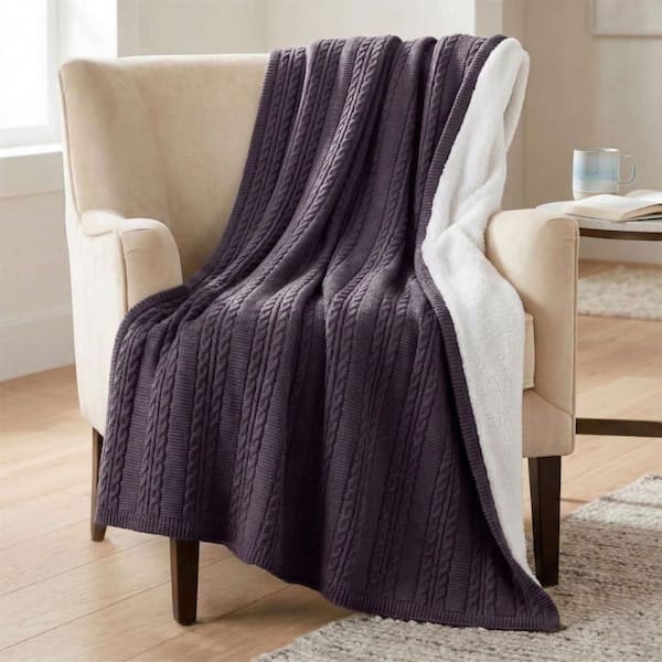 50x60 Cable Knit Throw Blanket, Gray
