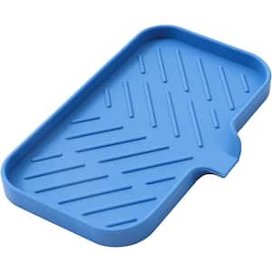 9.6 in. Silicone Bathroom Soap Dishes with Drain and Kitchen Sink Organizer Sponge Holder Dish Soap Tray in Lichen Blue.