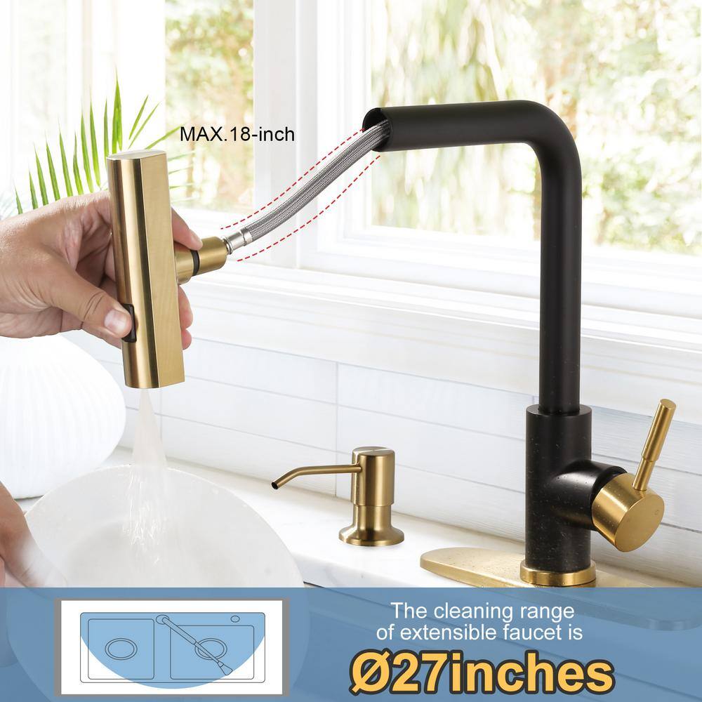 Black and Gold Stainless Steel Pull Down Kitchen Faucet with Ceramic Valve
