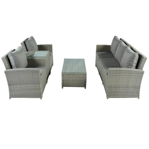 Uitlijnen Stemmen Observatie Wateday Outdoor 5-Piece Wicker Outdoor Patio Conversation Seating Set with  Gray Cushions PF-WY000274AAE - The Home Depot