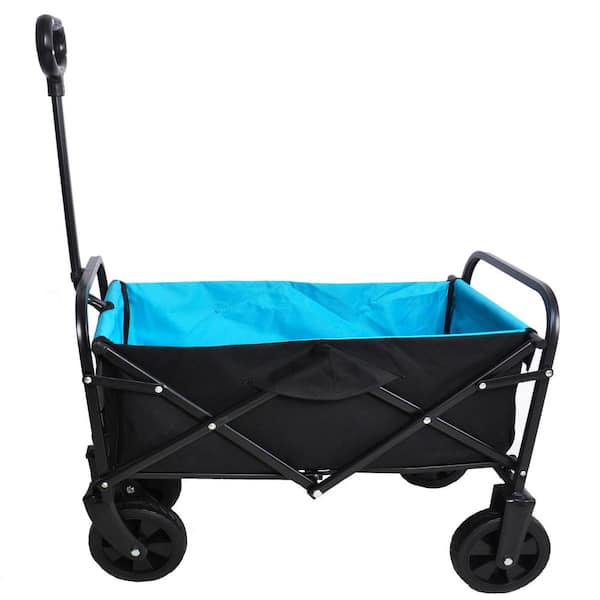 Cesicia 3.6 cu. ft. Foldable Portable Multi-Function Steel Outdoor Garden Cart in Black and Blue