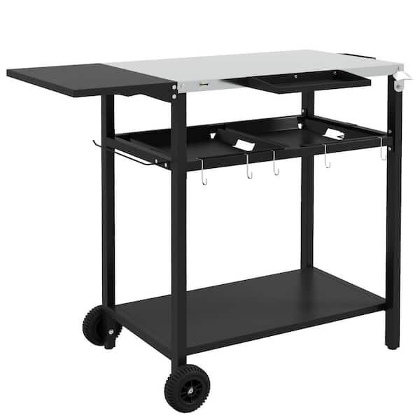 BOPOREA MEGO LLC Outdoor Grill Cart with Stainless Steel Tabletop, Patio Serving Cart with Hooks