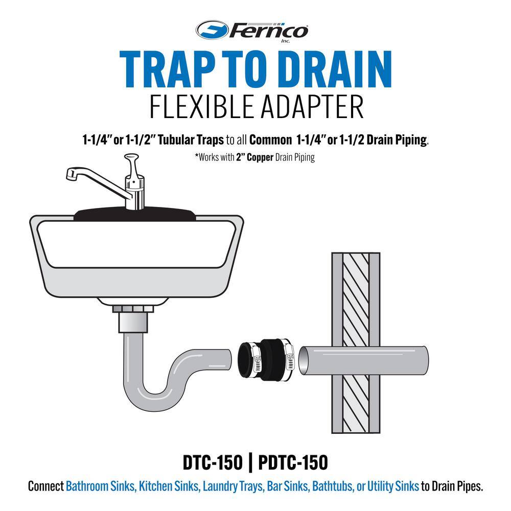 Fernco Schedule 40 1-1/2 in. PVC Hub Connector with Stainless Steel Clamps