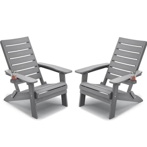 Mximu All-Weather HIPS Grey Folding Plastic Patio Adirondack Chair for Outdoor (Set of 2)