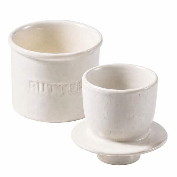 Speckled White Ceramic Butter Crock with Lid, Water Seal Butter Dish for Countertop Storage and Serving