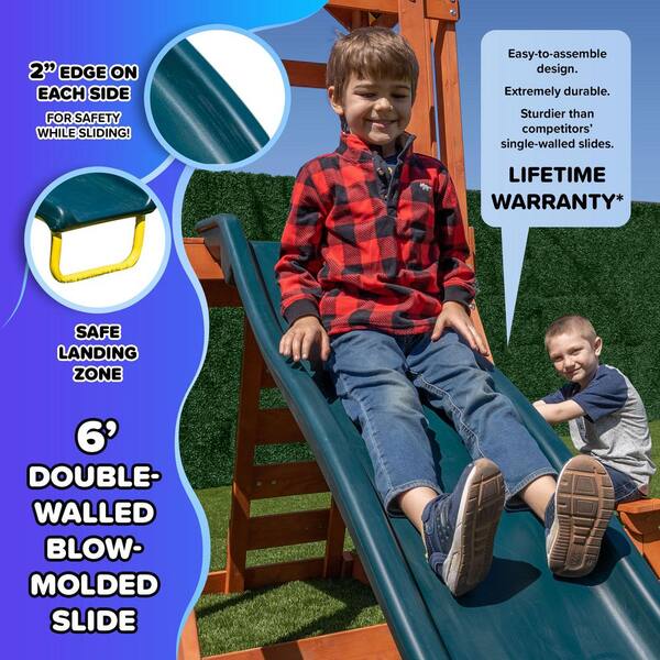 SPORTSPOWER Scottsdale Wood Swing Set with Slide, Sandbox and
