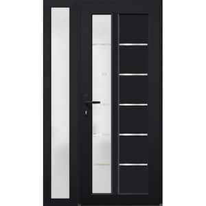 8088 42 in. W. x 80 in. Right-hand/Inswing Frosted Glass Matte Black Metal-Plastic Steel Prehend Front Door Hardware
