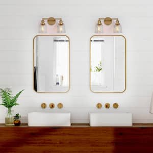 Coastal Bell Bathroom Vanity Light 2-Light Brass Gold Transitional Powder Room Wall Light with Clear Glass Shades
