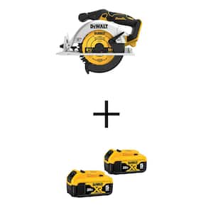 20V MAX Lithium-Ion Cordless Brushless 6-1/2 in. Sidewinder Style Circular Saw with (2) 20V MAX XR Premium 5Ah Batteries