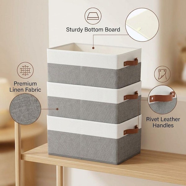 Gray 18 in. x 7 in. Fabric Decorative Basket Set of 3 LINBQ616