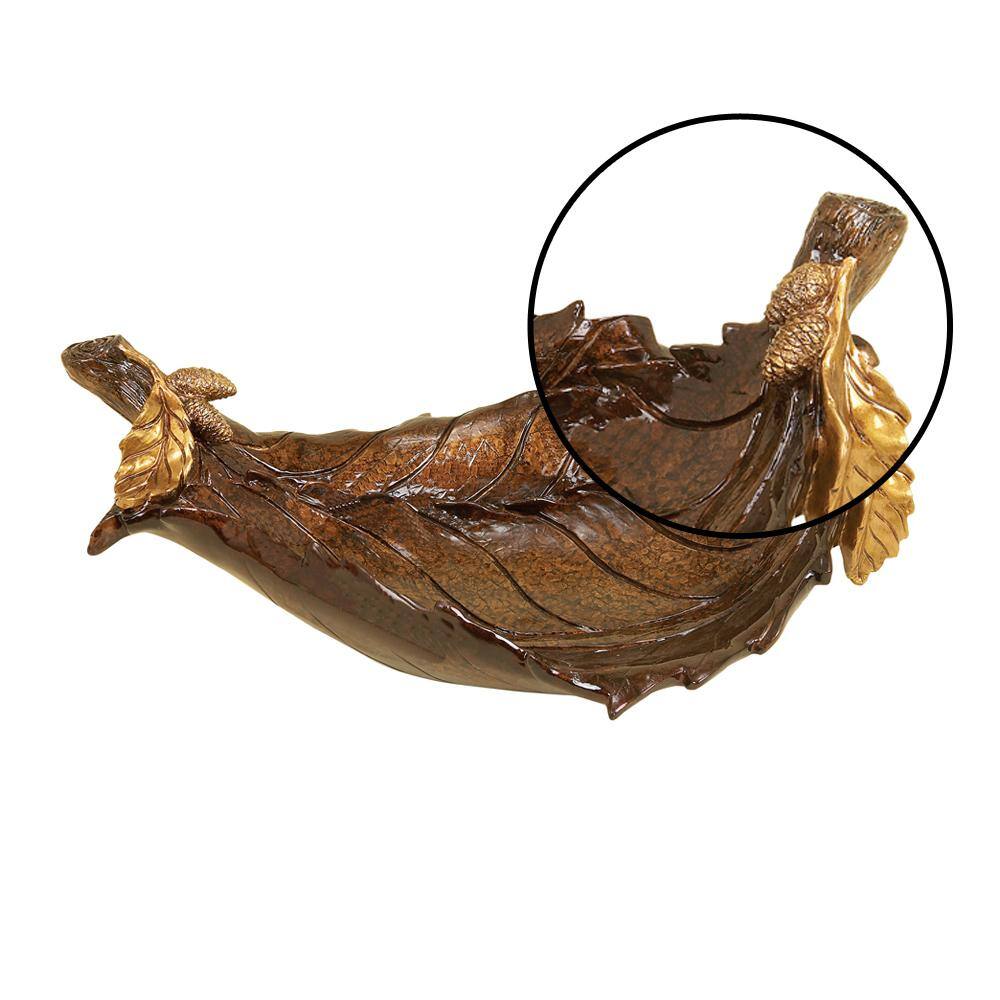 Amber Leaf Intricate Carved 22" Polystone Decorative Bowl with Stand