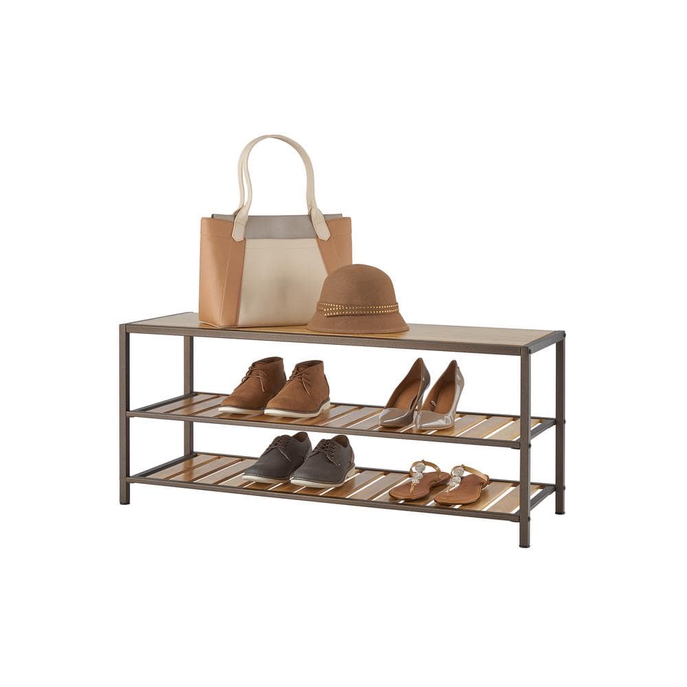 Bronze Anthracite Bamboo 3-Tier Shoe Storage Bench