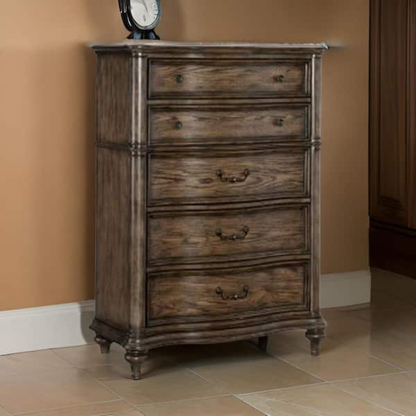 Benjara Brown and Bronze 5-Drawers 40 in. Chest of Drawers Dresser Without Mirror