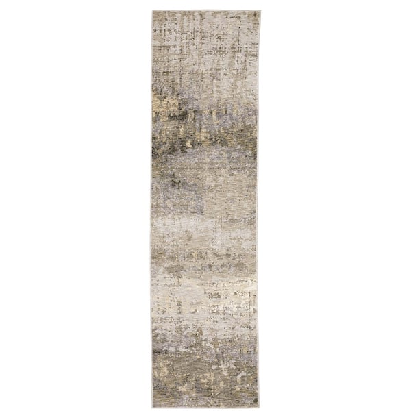 Newcastle Beige/Gray 2 ft. x 8 ft. Industrial Distressed Abstract Polyester Indoor Runner Area Rug
