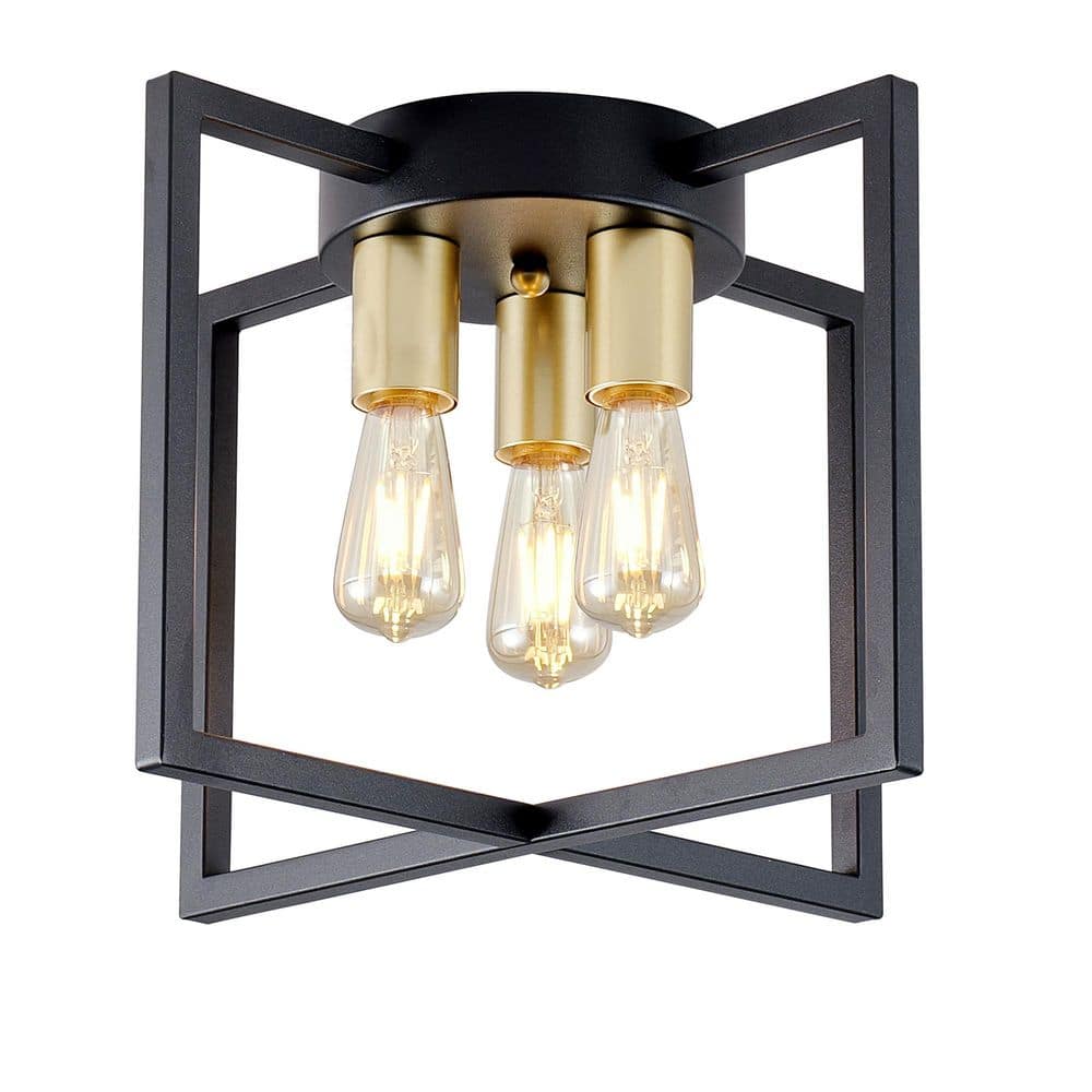 Modern Black Gold Ceiling Light Fixture, 3-Light Farmhouse Semi Flush Mount Lighting for Bedroom Kitchen Living Room price history on PriceWatchPro