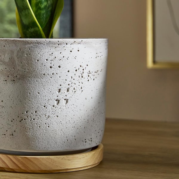 Vigoro Imani Small Gray Textured Ceramic Planter with Attached