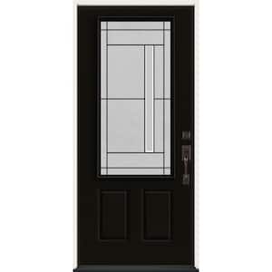 36 in. x 80 in. Left-Hand/Inswing 3/4 Lite Atherton Decorative Glass Black Steel Prehung Front Door